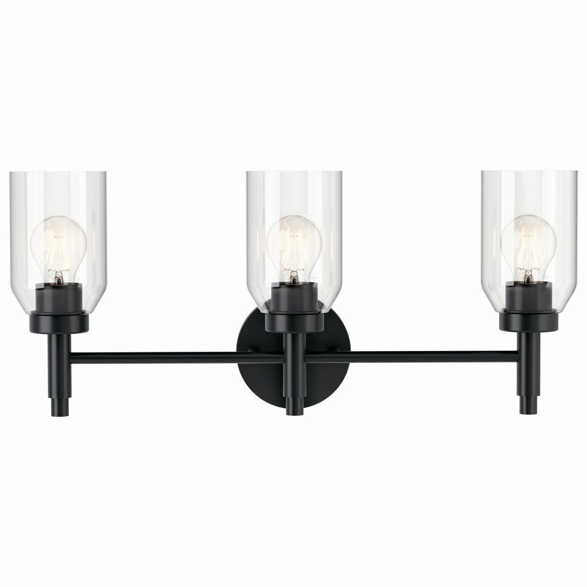 KICHLER 55185BK Madden 24 Inch 3 Light Vanity With Clear Glass In Black
