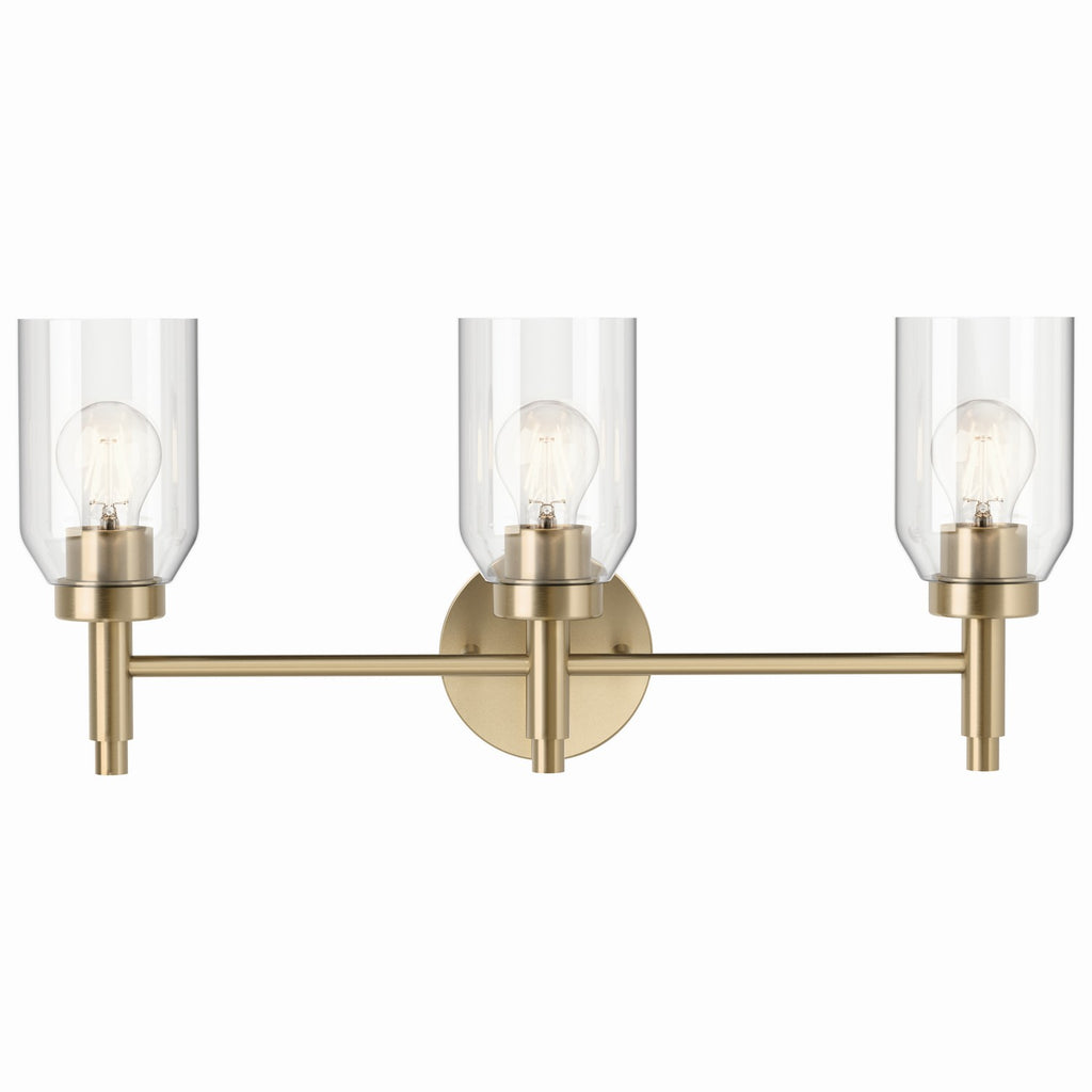 KICHLER 55185CPZ Madden 24 Inch 3 Light Vanity With Clear Glass In Champagne Bronze