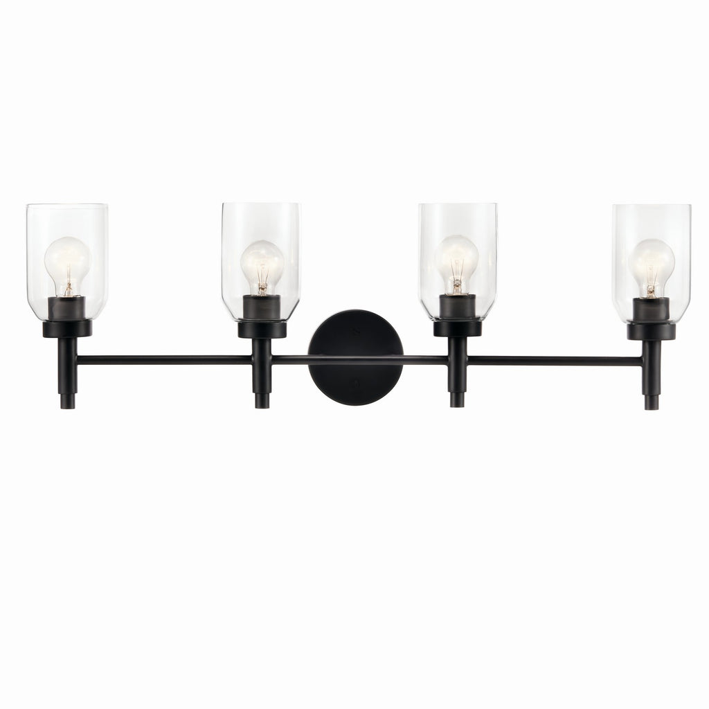 KICHLER 55186BK Madden 34 Inch 4 Light Vanity With Clear Glass In Black