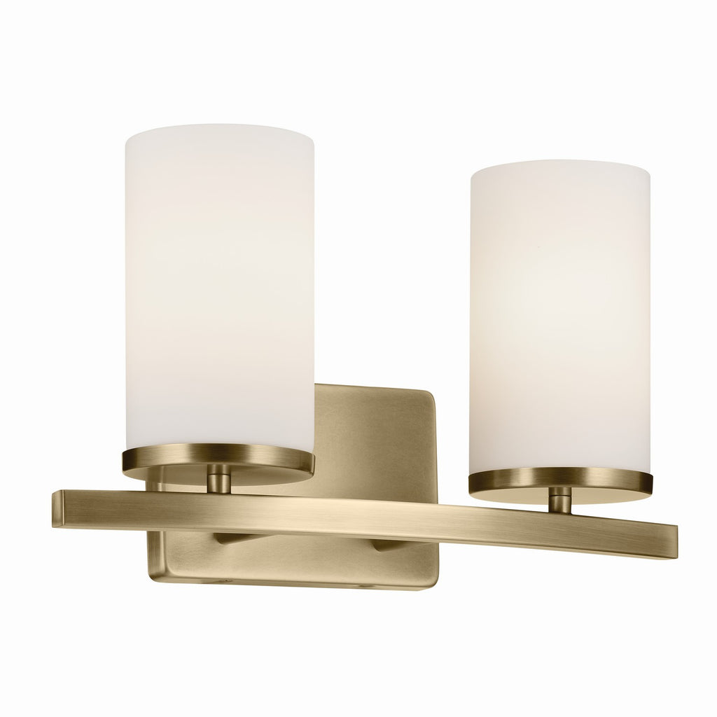 KICHLER 45496NBR Crosby 15.25" 2-Light Vanity Light With Satin Etched Cased Opal Glass In Natural Brass