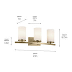 KICHLER 45497NBR Crosby 23" 3-Light Vanity Light With Satin Etched Cased Opal Glass In Natural Brass