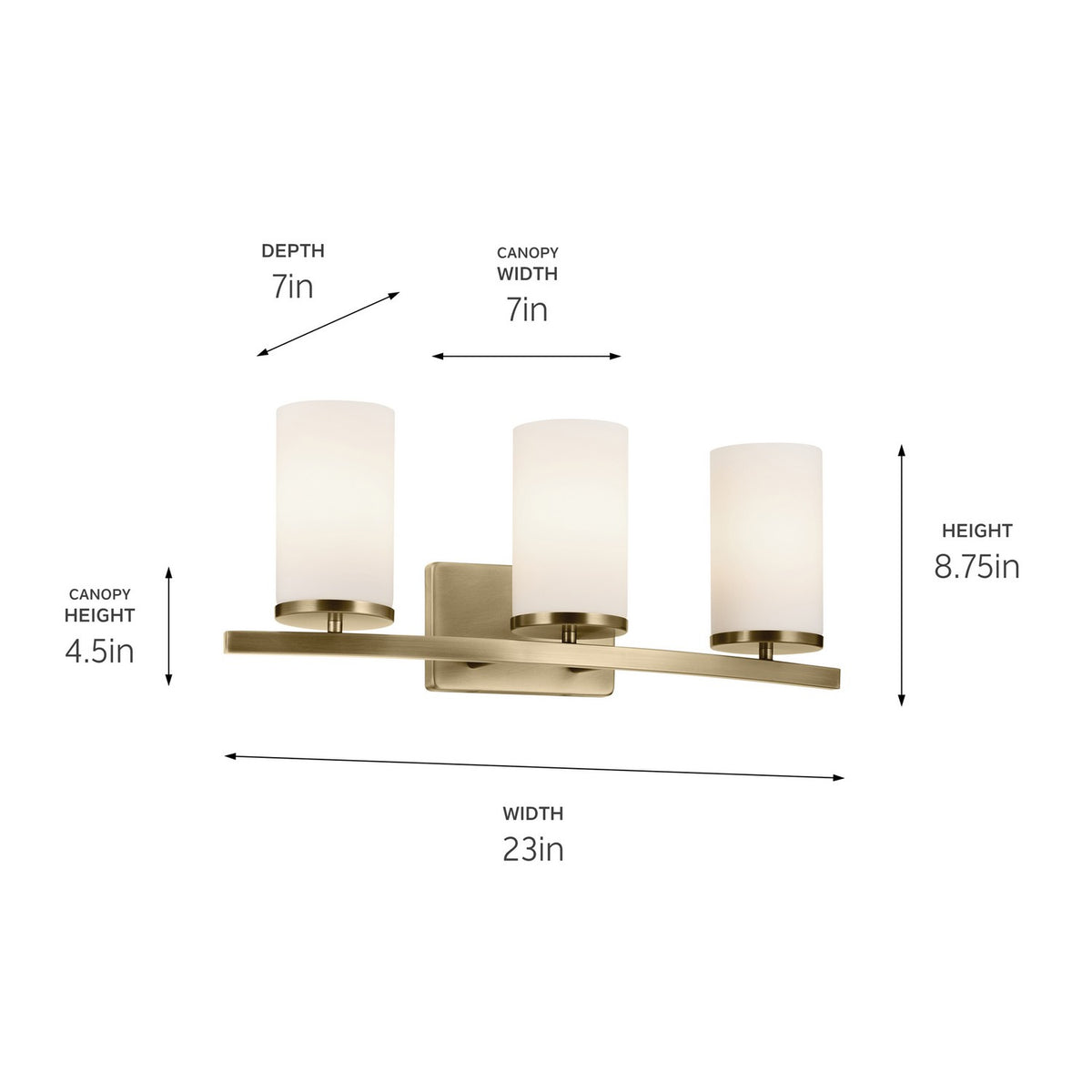 KICHLER 45497NBR Crosby 23" 3-Light Vanity Light With Satin Etched Cased Opal Glass In Natural Brass
