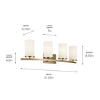 KICHLER 45498NBR Crosby 31.25" 4-Light Vanity Light With Satin Etched Cased Opal Glass In Natural Brass