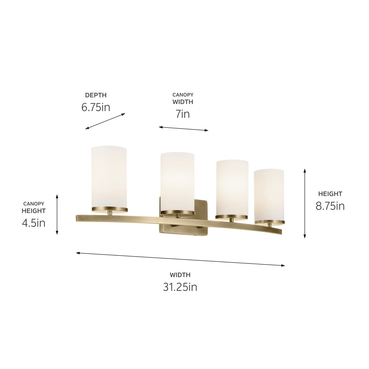 KICHLER 45498NBR Crosby 31.25" 4-Light Vanity Light With Satin Etched Cased Opal Glass In Natural Brass