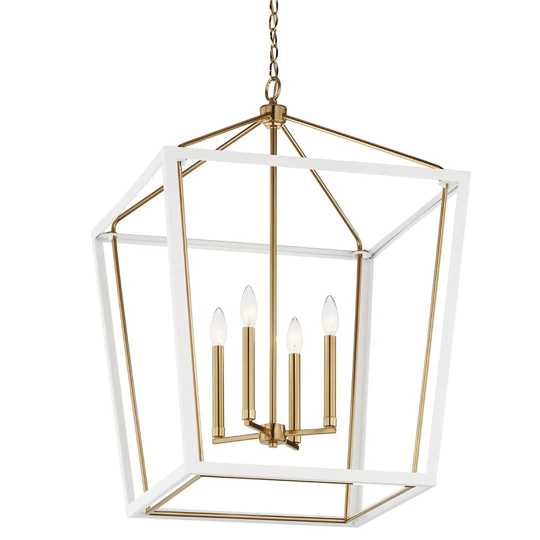 KICHLER 52620CPZWH Delvin 31.75 Inch 4 Light Foyer Pendant With Clear Glass In Champagne Bronze And White