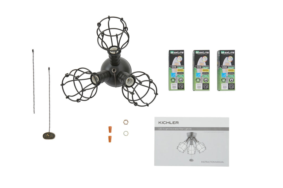 KICHLER 380041OZ LED Industrial 3 Light Fixture Olde Bronze