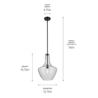 KICHLER 42046BKCS Everly 19.75" 1-Light Bell Pendant With Clear Seeded Glass In Black