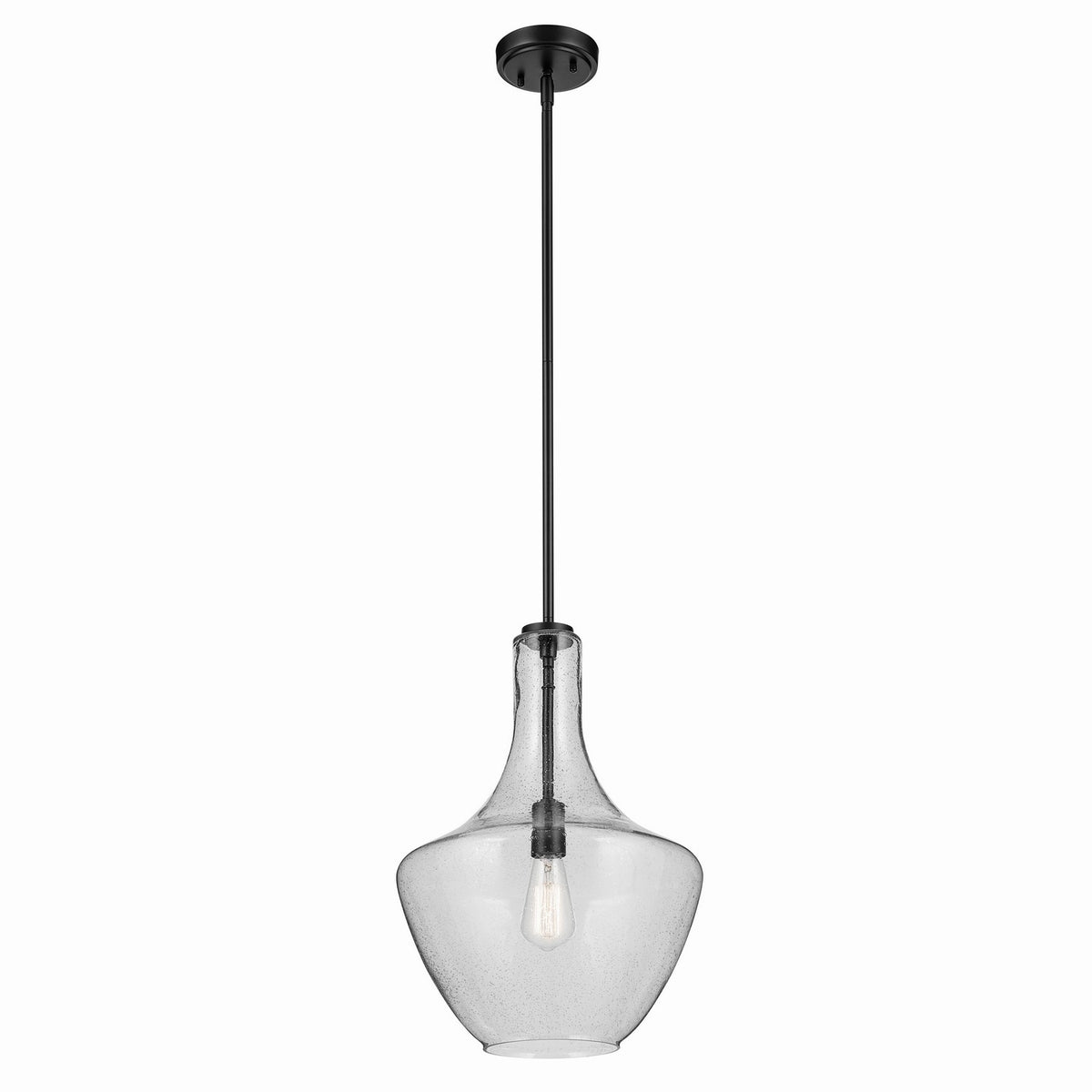 KICHLER 42046BKCS Everly 19.75" 1-Light Bell Pendant With Clear Seeded Glass In Black