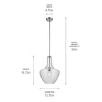 KICHLER 42046CHCS Everly 19.75" 1-Light Bell Pendant With Clear Seeded Glass In Chrome