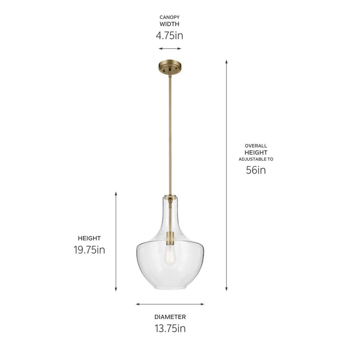 KICHLER 42046NBRCS Everly 19.75" 1-Light Bell Pendant With Clear Seeded Glass In Brushed Nickel