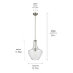 KICHLER 42046NI Everly 19.75" 1-Light Bell Pendant With Clear Glass In Brushed Nickel