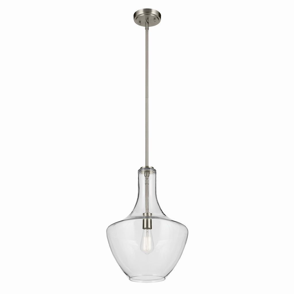 KICHLER 42046NI Everly 19.75" 1-Light Bell Pendant With Clear Glass In Brushed Nickel