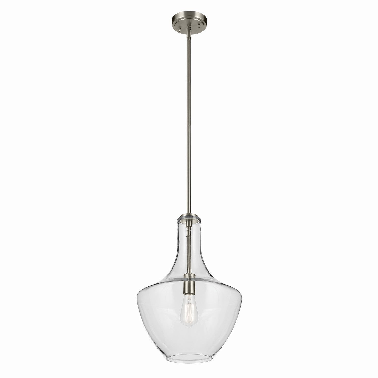 KICHLER 42046NI Everly 19.75" 1-Light Bell Pendant With Clear Glass In Brushed Nickel