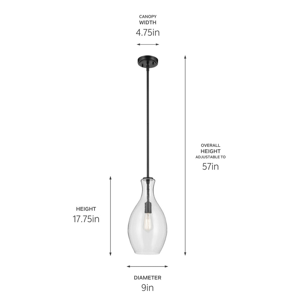 KICHLER 42047BKCS Everly 17.75" 1-Light Bell Pendant With Clear Seeded Glass In Black