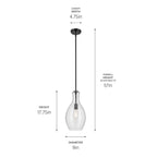 KICHLER 42047BKCS Everly 17.75" 1-Light Bell Pendant With Clear Seeded Glass In Black