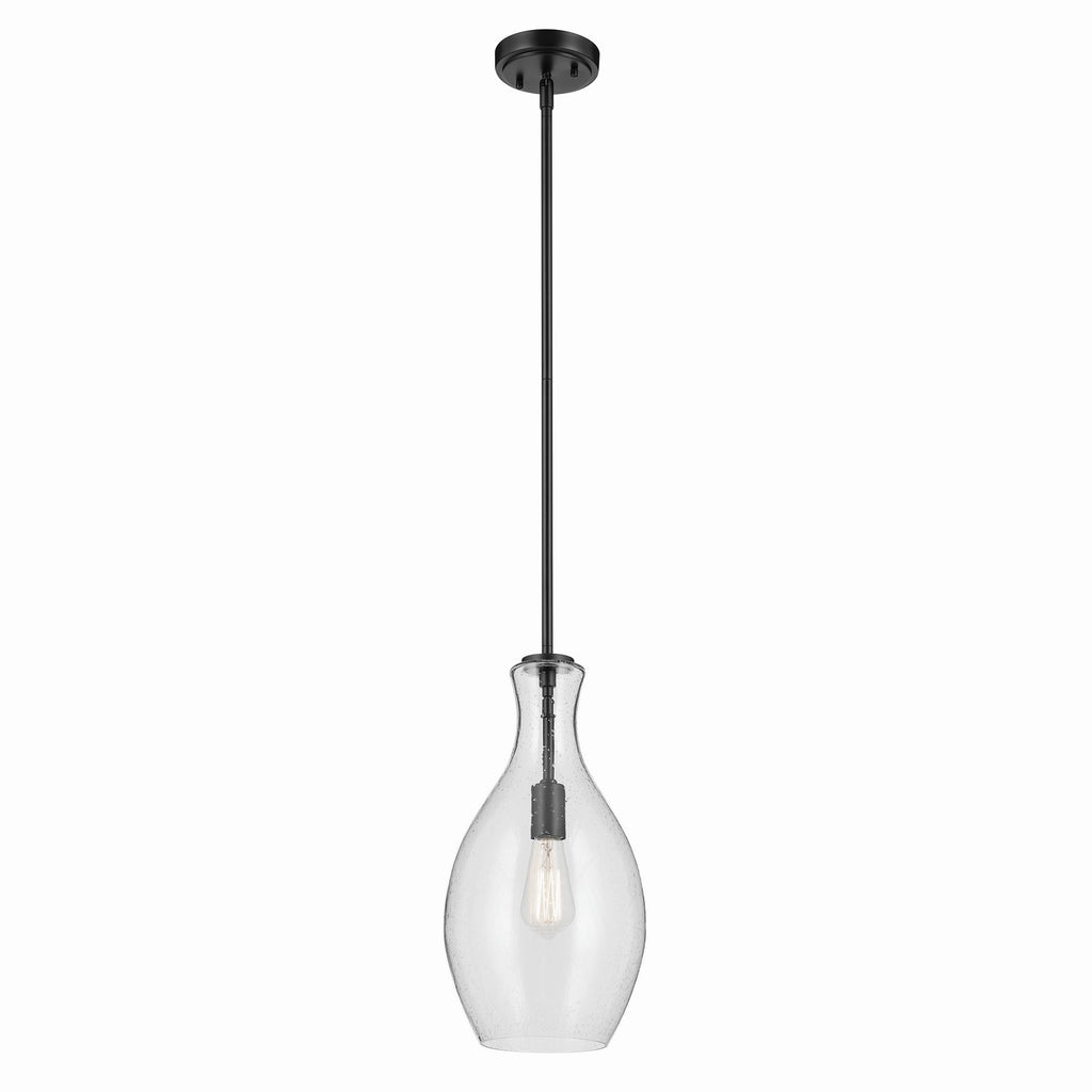 KICHLER 42047BKCS Everly 17.75" 1-Light Bell Pendant With Clear Seeded Glass In Black
