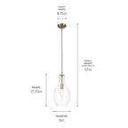 KICHLER 42047NBRCS Everly 17.75" 1-Light Bell Pendant With Clear Seeded Glass In Brushed Natural Brass