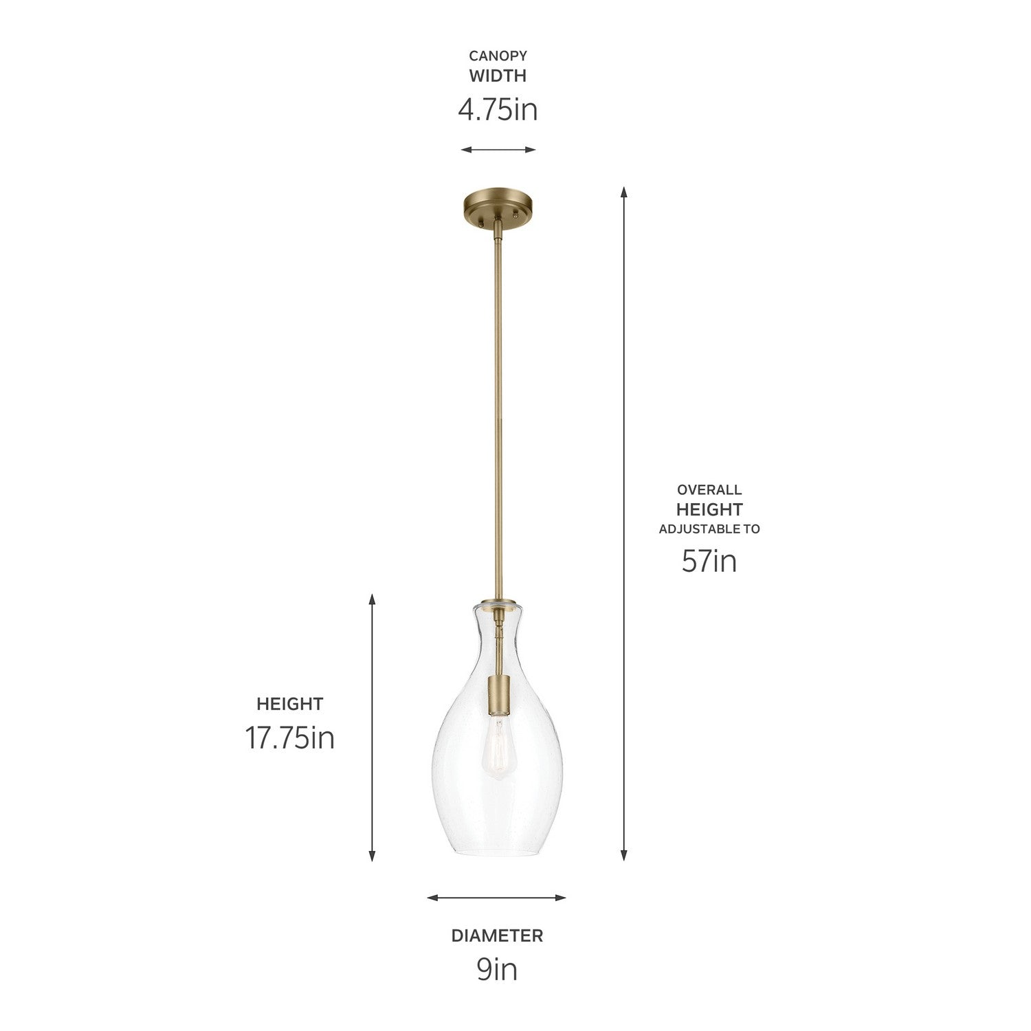 KICHLER 42047NBRCS Everly 17.75" 1-Light Bell Pendant With Clear Seeded Glass In Brushed Natural Brass