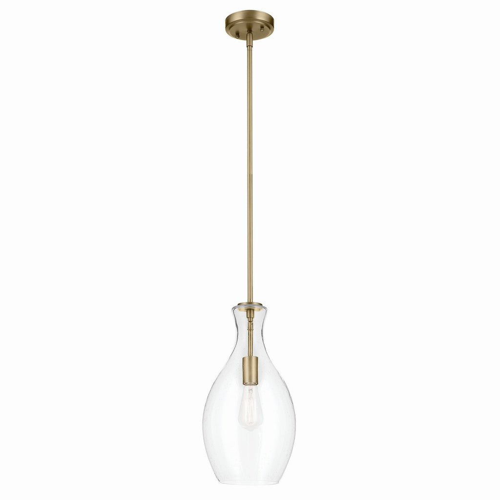 KICHLER 42047NBRCS Everly 17.75" 1-Light Bell Pendant With Clear Seeded Glass In Brushed Natural Brass