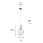 KICHLER 42047NICS Everly 17.75" 1-Light Bell Pendant With Clear Seeded Glass In Brushed Nickel