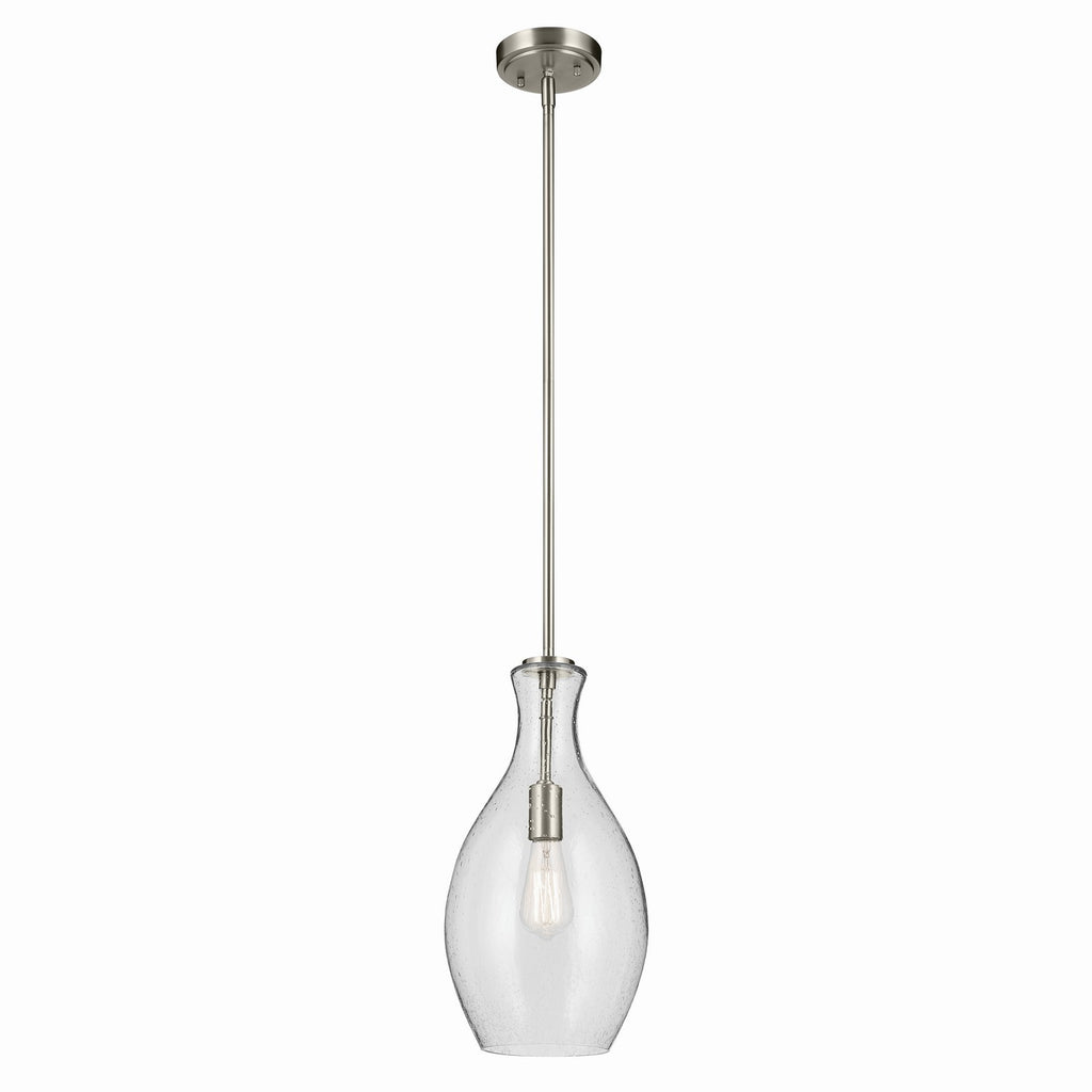KICHLER 42047NICS Everly 17.75" 1-Light Bell Pendant With Clear Seeded Glass In Brushed Nickel