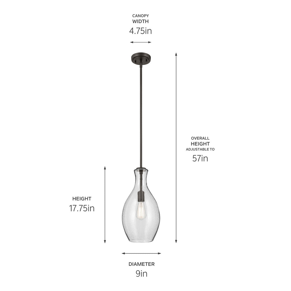KICHLER 42047OZCS Everly 17.75" 1-Light Bell Pendant With Clear Seeded Glass In Olde Bronze
