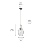 KICHLER 42047OZCS Everly 17.75" 1-Light Bell Pendant With Clear Seeded Glass In Olde Bronze