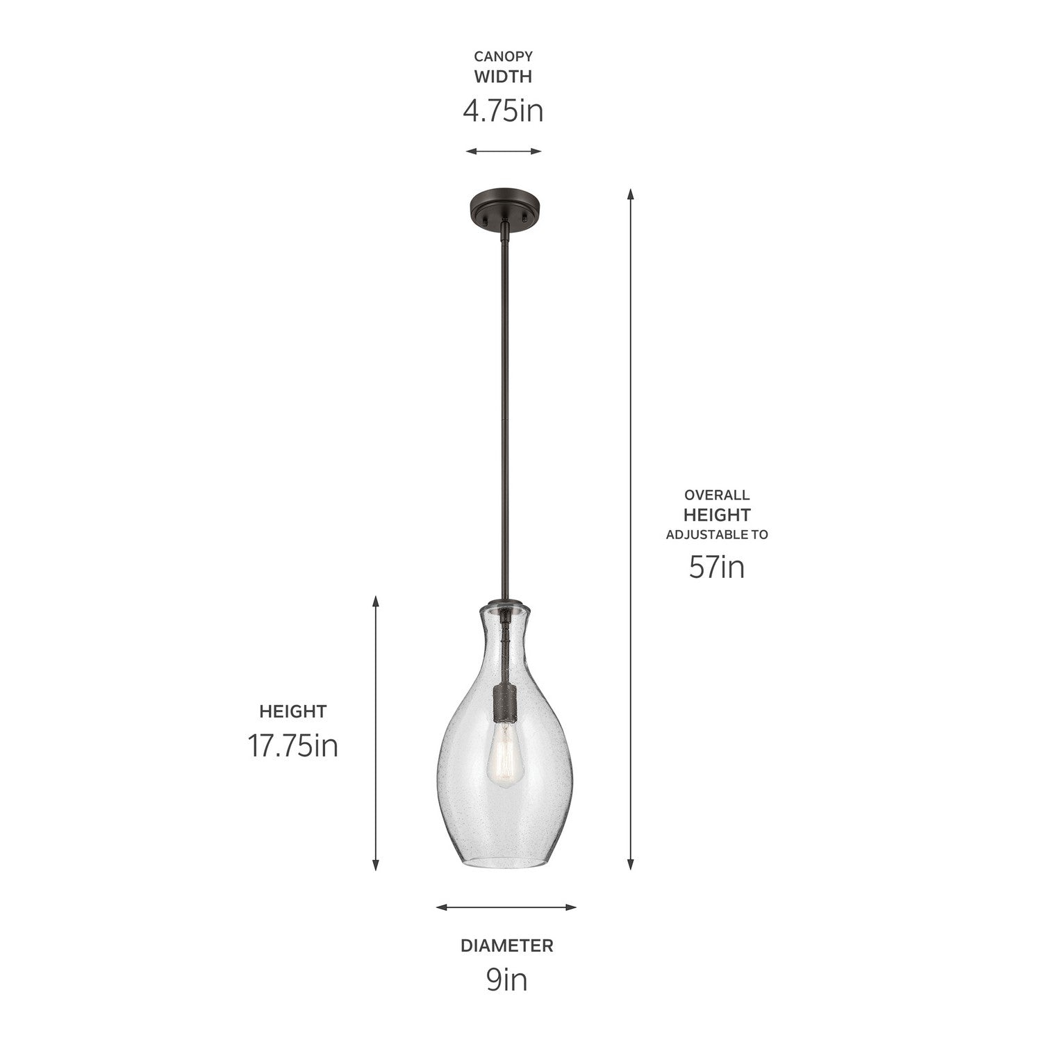 KICHLER 42047OZCS Everly 17.75" 1-Light Bell Pendant With Clear Seeded Glass In Olde Bronze