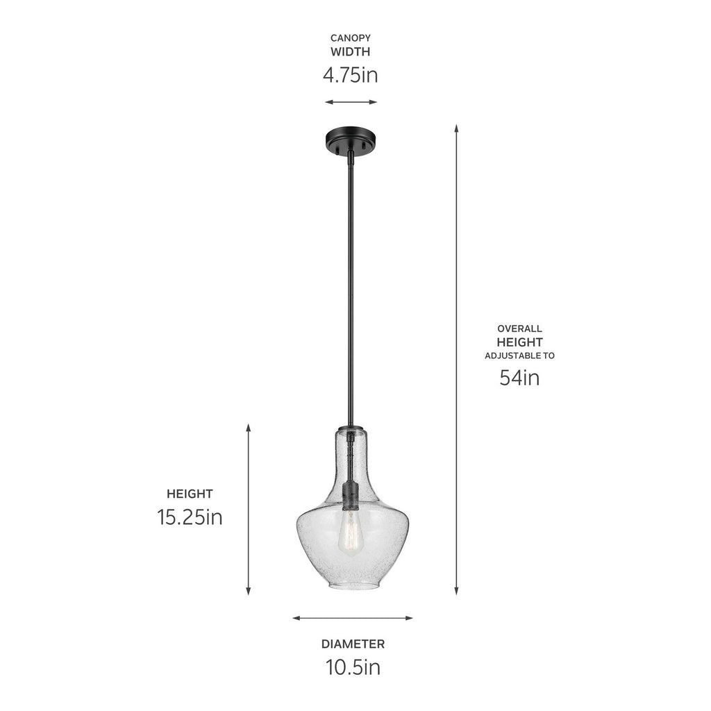 KICHLER 42141BKCS Everly 15.25" 1-Light Bell Pendant With Clear Seeded Glass In Black