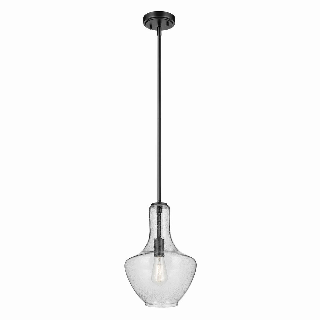 KICHLER 42141BKCS Everly 15.25" 1-Light Bell Pendant With Clear Seeded Glass In Black