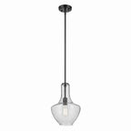 KICHLER 42141BKCS Everly 15.25" 1-Light Bell Pendant With Clear Seeded Glass In Black