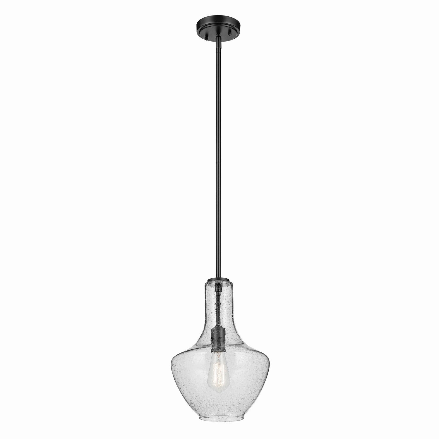 KICHLER 42141BKCS Everly 15.25" 1-Light Bell Pendant With Clear Seeded Glass In Black