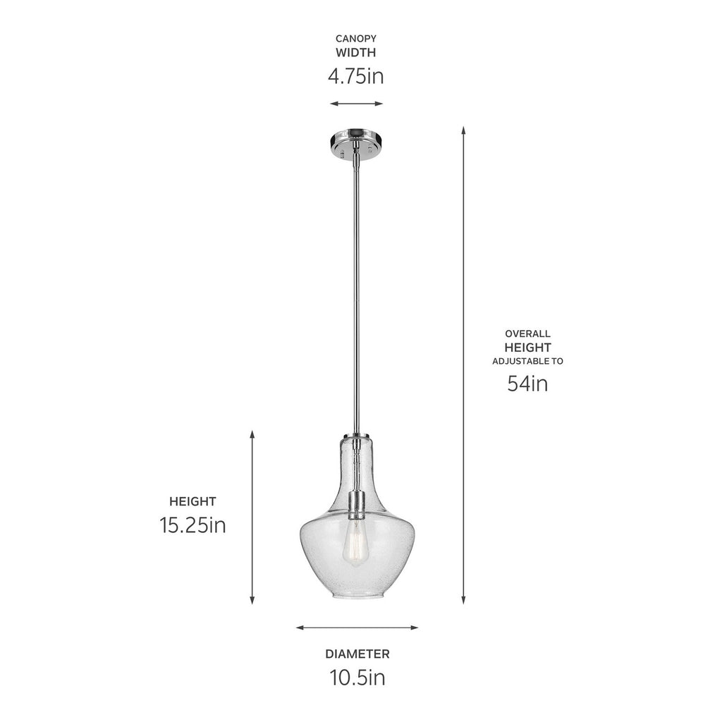 KICHLER 42141CHCS Everly 15.25" 1-Light Bell Pendant With Clear Seeded Glass In Chrome