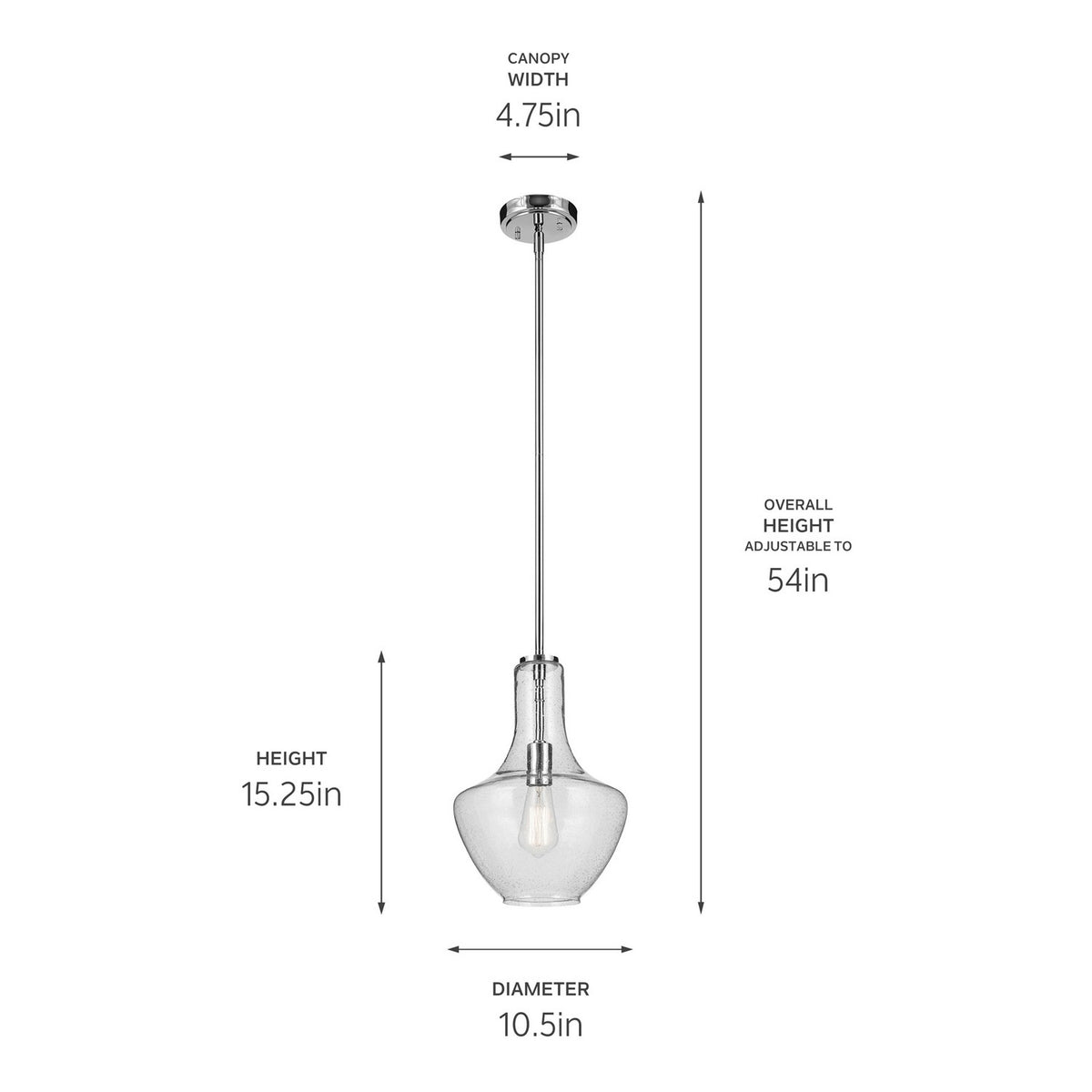 KICHLER 42141CHCS Everly 15.25" 1-Light Bell Pendant With Clear Seeded Glass In Chrome