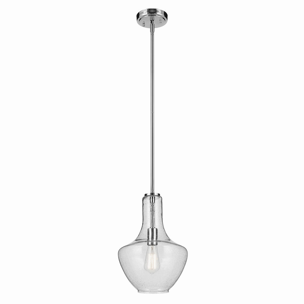 KICHLER 42141CHCS Everly 15.25" 1-Light Bell Pendant With Clear Seeded Glass In Chrome