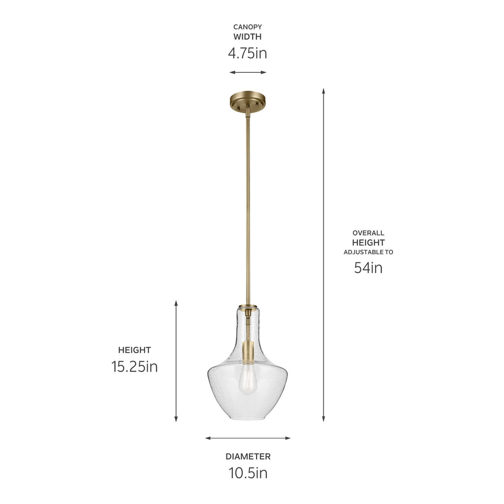 KICHLER 42141NBRCS Everly 15.25" 1-Light Bell Pendant With Clear Seeded Glass In Brushed Natural Brass