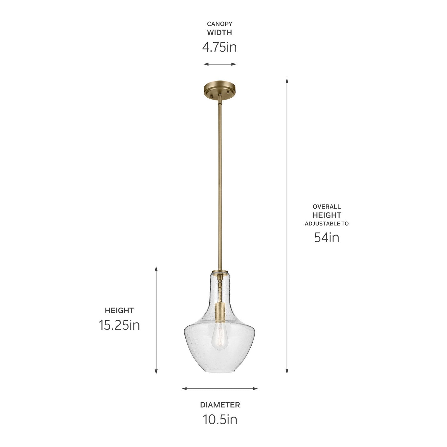 KICHLER 42141NBRCS Everly 15.25" 1-Light Bell Pendant With Clear Seeded Glass In Brushed Natural Brass