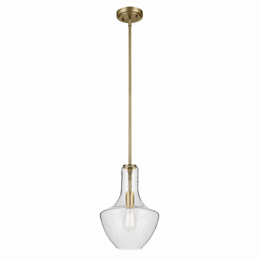 KICHLER 42141NBRCS Everly 15.25" 1-Light Bell Pendant With Clear Seeded Glass In Brushed Natural Brass