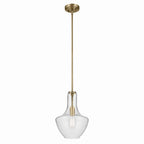 KICHLER 42141NBRCS Everly 15.25" 1-Light Bell Pendant With Clear Seeded Glass In Brushed Natural Brass
