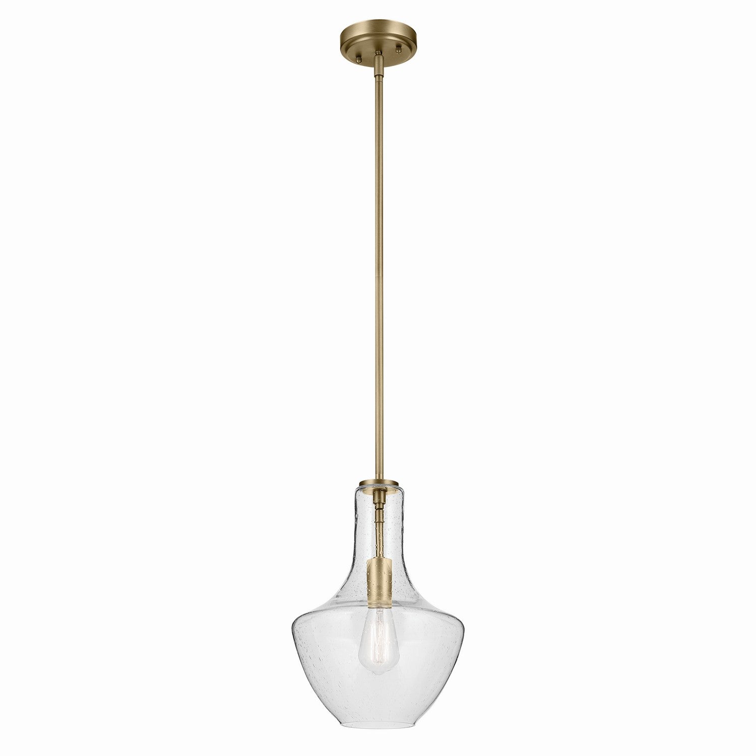 KICHLER 42141NBRCS Everly 15.25" 1-Light Bell Pendant With Clear Seeded Glass In Brushed Natural Brass
