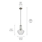 KICHLER 42141NI Everly 15.25" 1-Light Bell Pendant With Clear Glass In Brushed Nickel