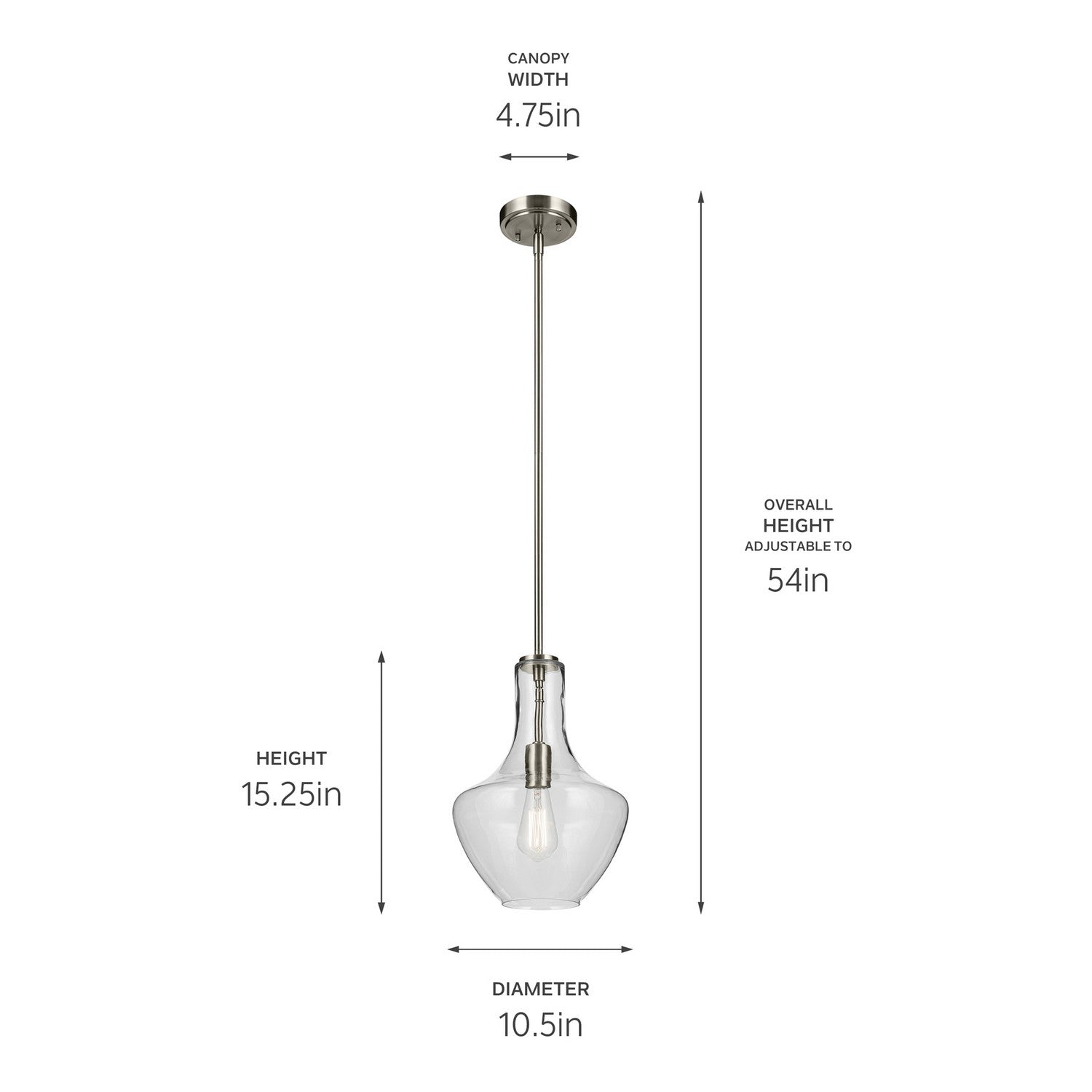 KICHLER 42141NI Everly 15.25" 1-Light Bell Pendant With Clear Glass In Brushed Nickel