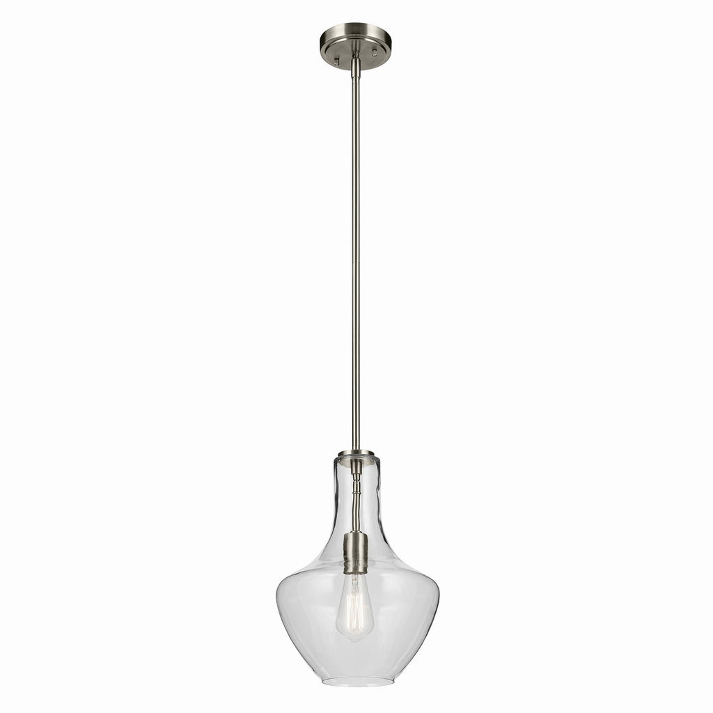 KICHLER 42141NI Everly 15.25" 1-Light Bell Pendant With Clear Glass In Brushed Nickel