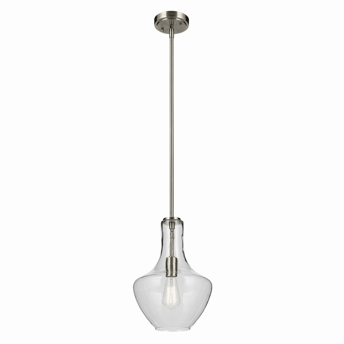 KICHLER 42141NI Everly 15.25" 1-Light Bell Pendant With Clear Glass In Brushed Nickel