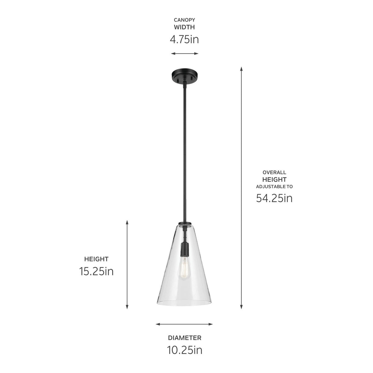KICHLER 42199BK Everly 15.25" 1-Light Cone Pendant With Clear Glass In Black