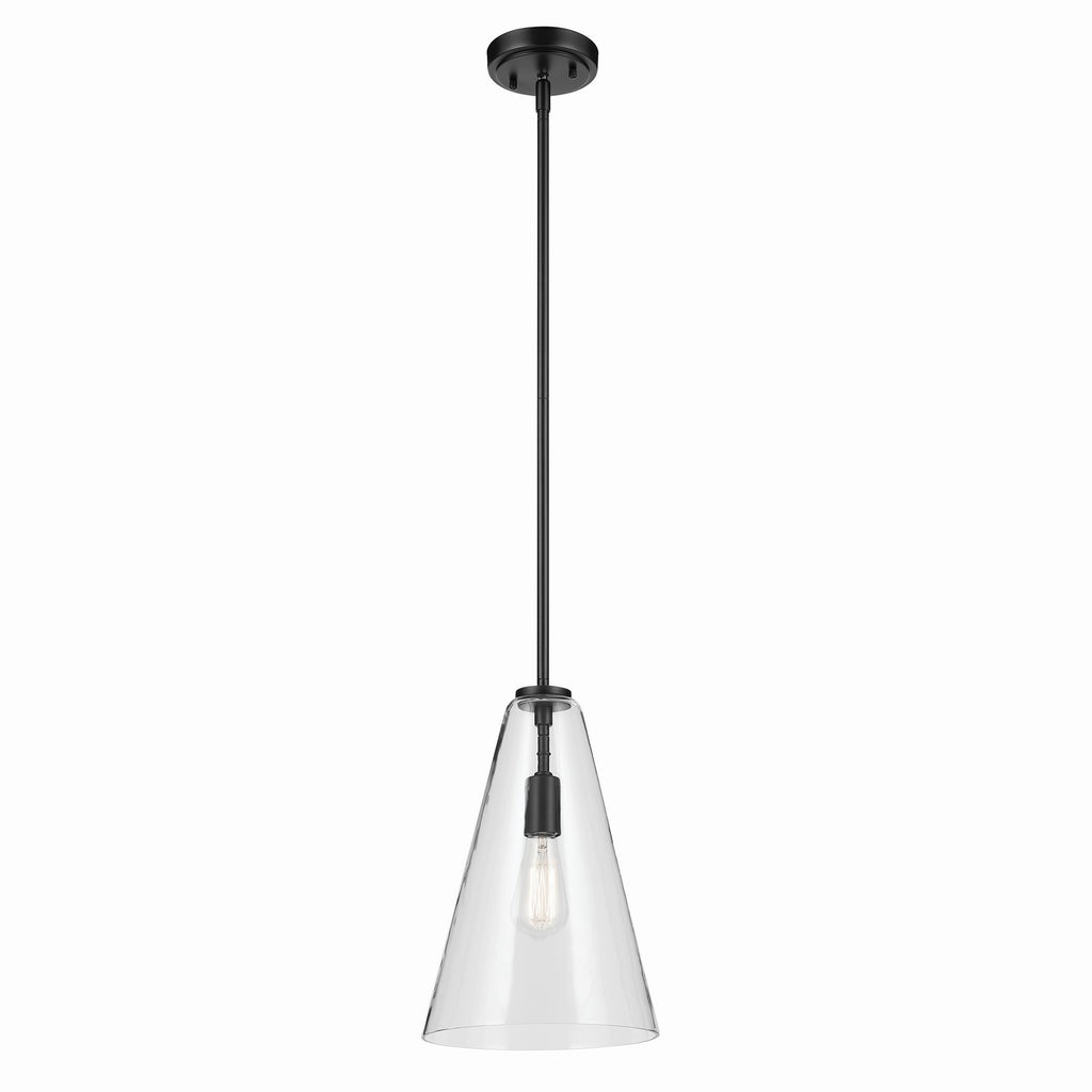 KICHLER 42199BK Everly 15.25" 1-Light Cone Pendant With Clear Glass In Black