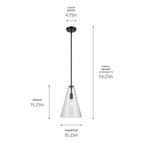 KICHLER 42199BKCS Everly 15.25" 1-Light Cone Pendant With Clear Seeded Glass In Black