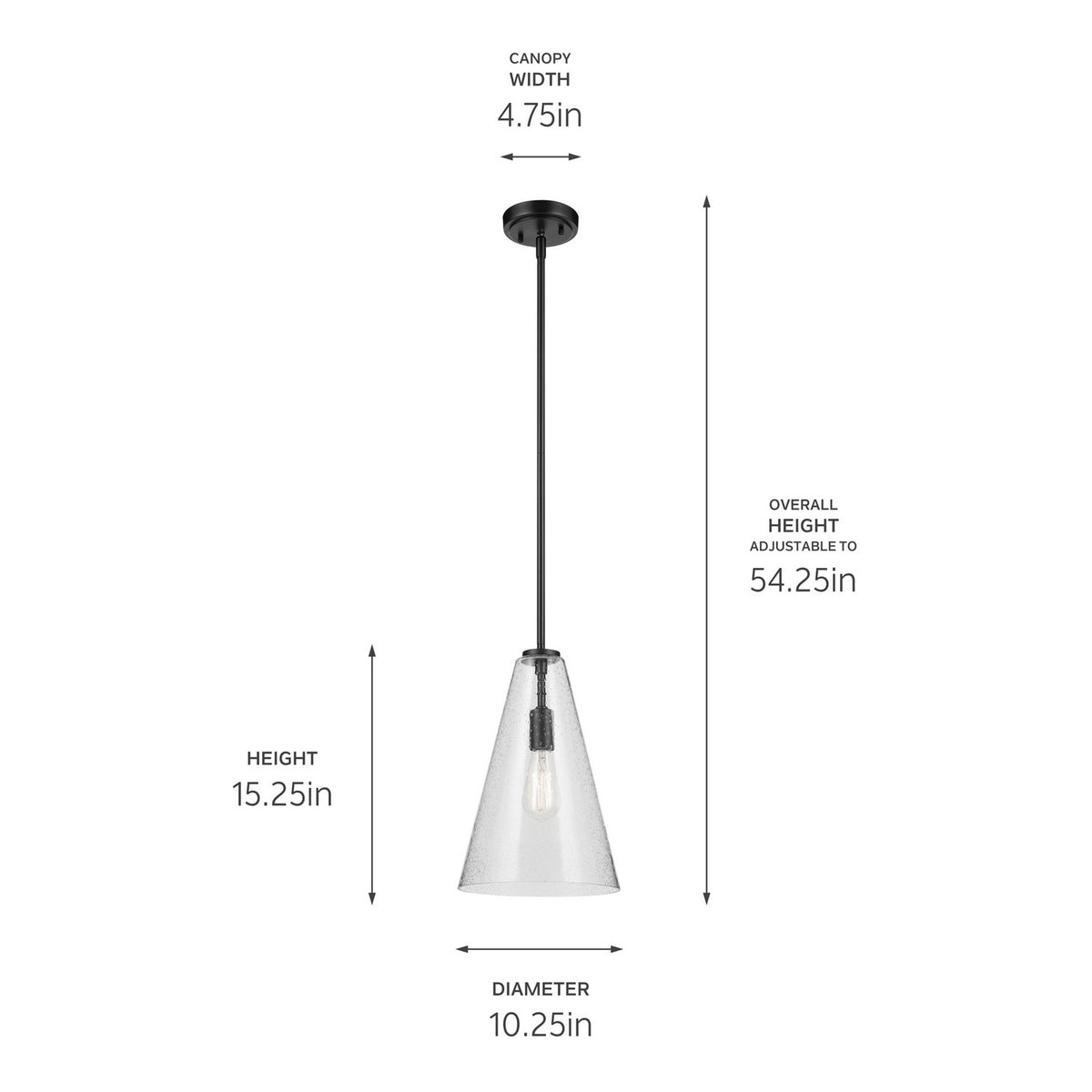 KICHLER 42199BKCS Everly 15.25" 1-Light Cone Pendant With Clear Seeded Glass In Black