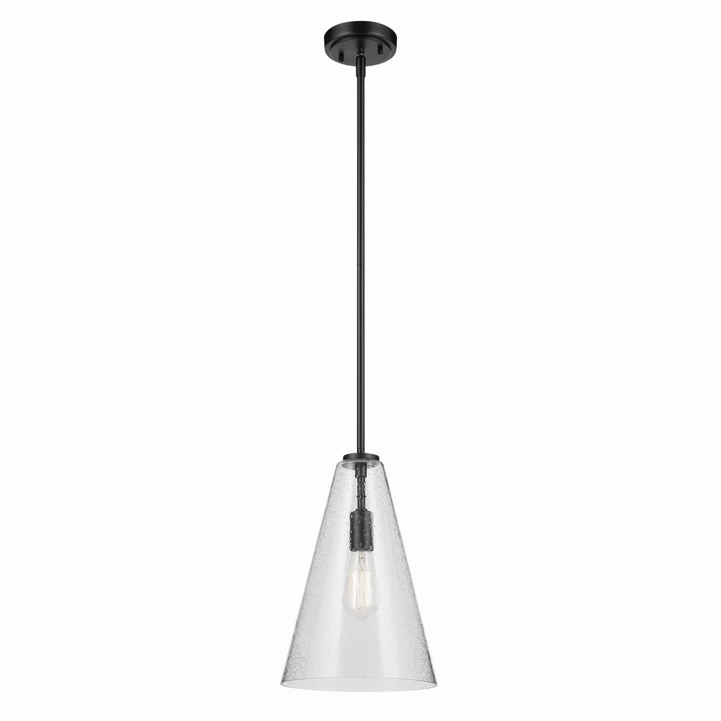 KICHLER 42199BKCS Everly 15.25" 1-Light Cone Pendant With Clear Seeded Glass In Black