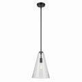 KICHLER 42199BKCS Everly 15.25" 1-Light Cone Pendant With Clear Seeded Glass In Black